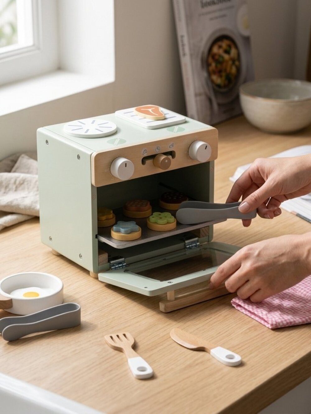 Montessori Wooden Toy Oven Pretend Play Kitchen Baking Set New